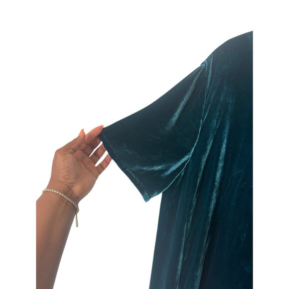 Eileen Fisher Green Short Sleeve Velvet Mock Neck Knee Length Dress Medium - Picture 6 of 14